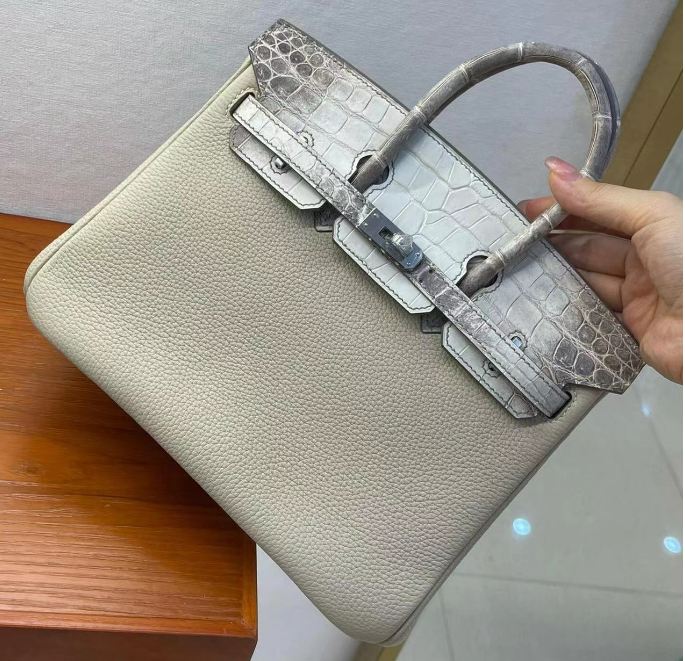 Croc-Embossed Trim Structured Tote Handbag