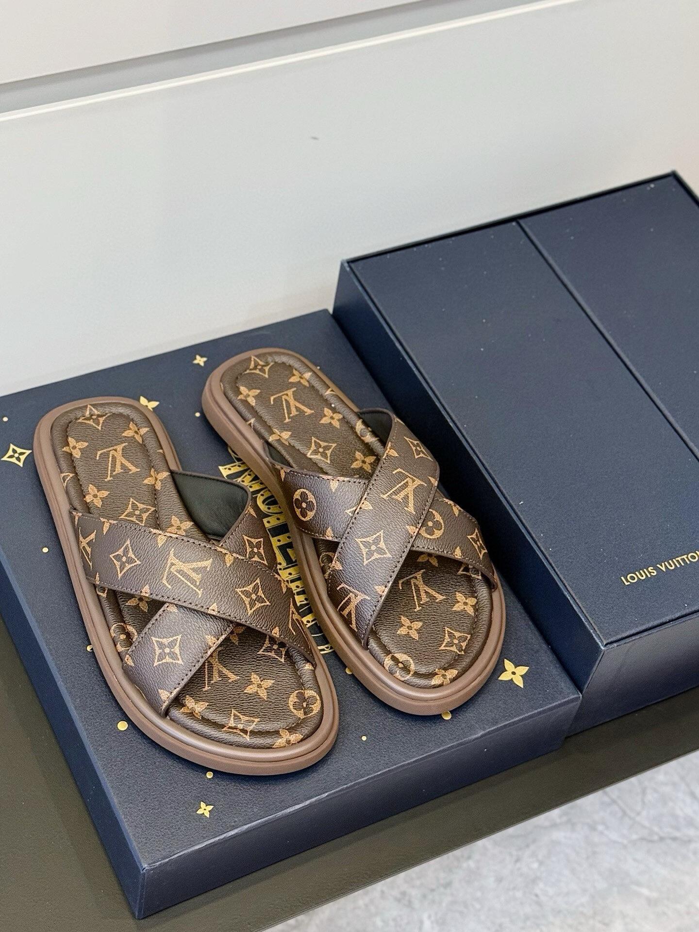 Louis Vuitton Monogram Cross-Strap Slide Sandals
