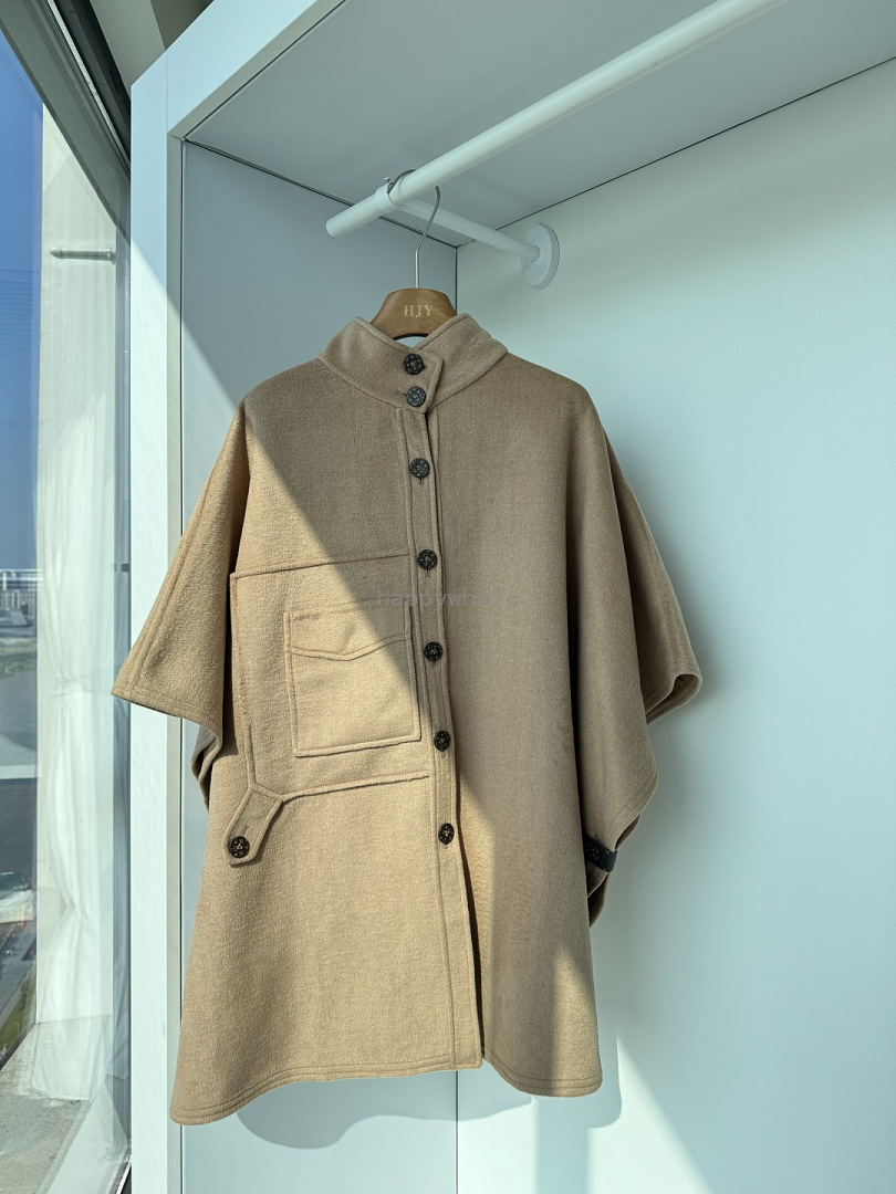Button-Front Hooded Cape Coat