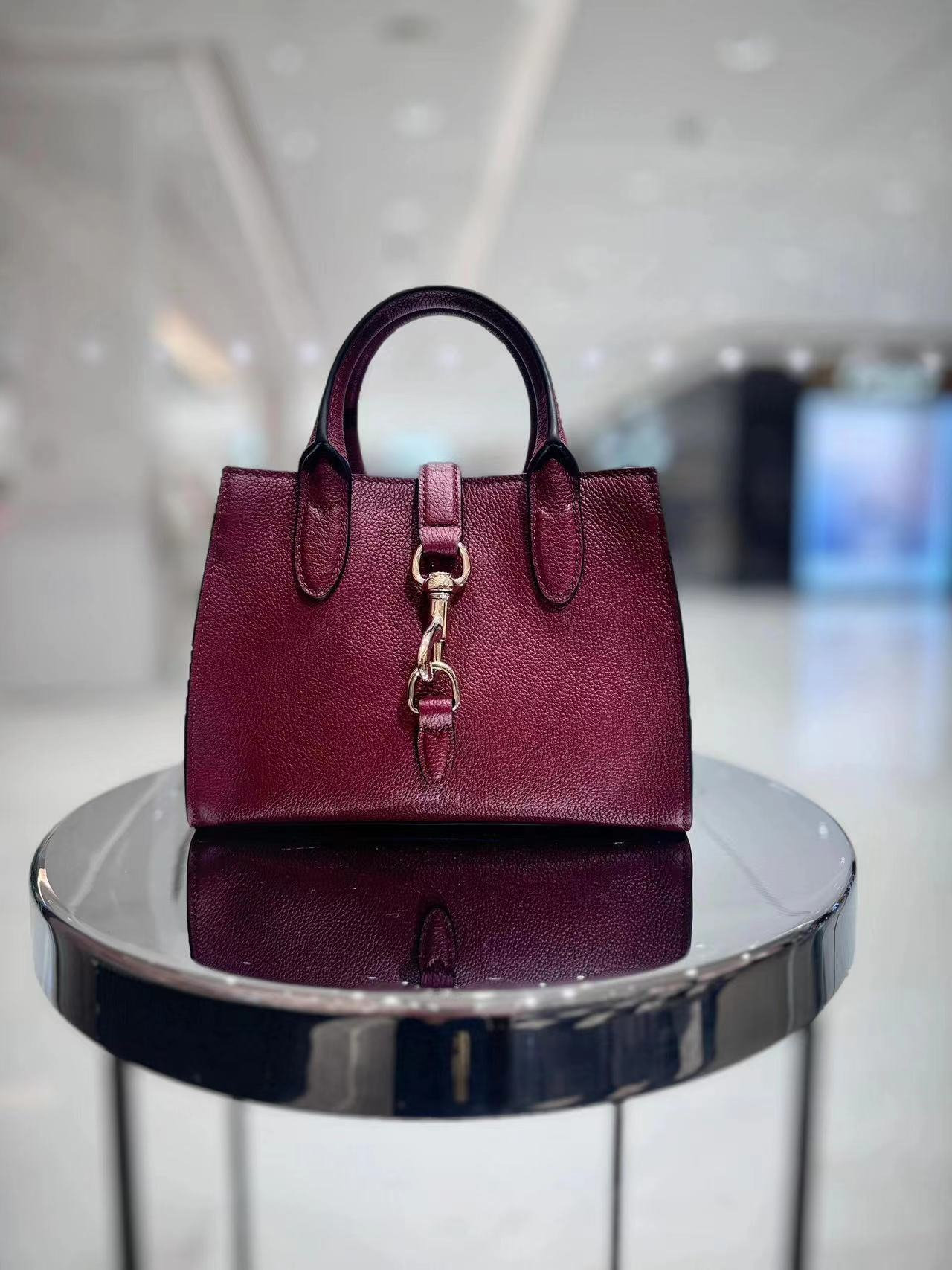 Burgundy Textured Top-Handle Handbag