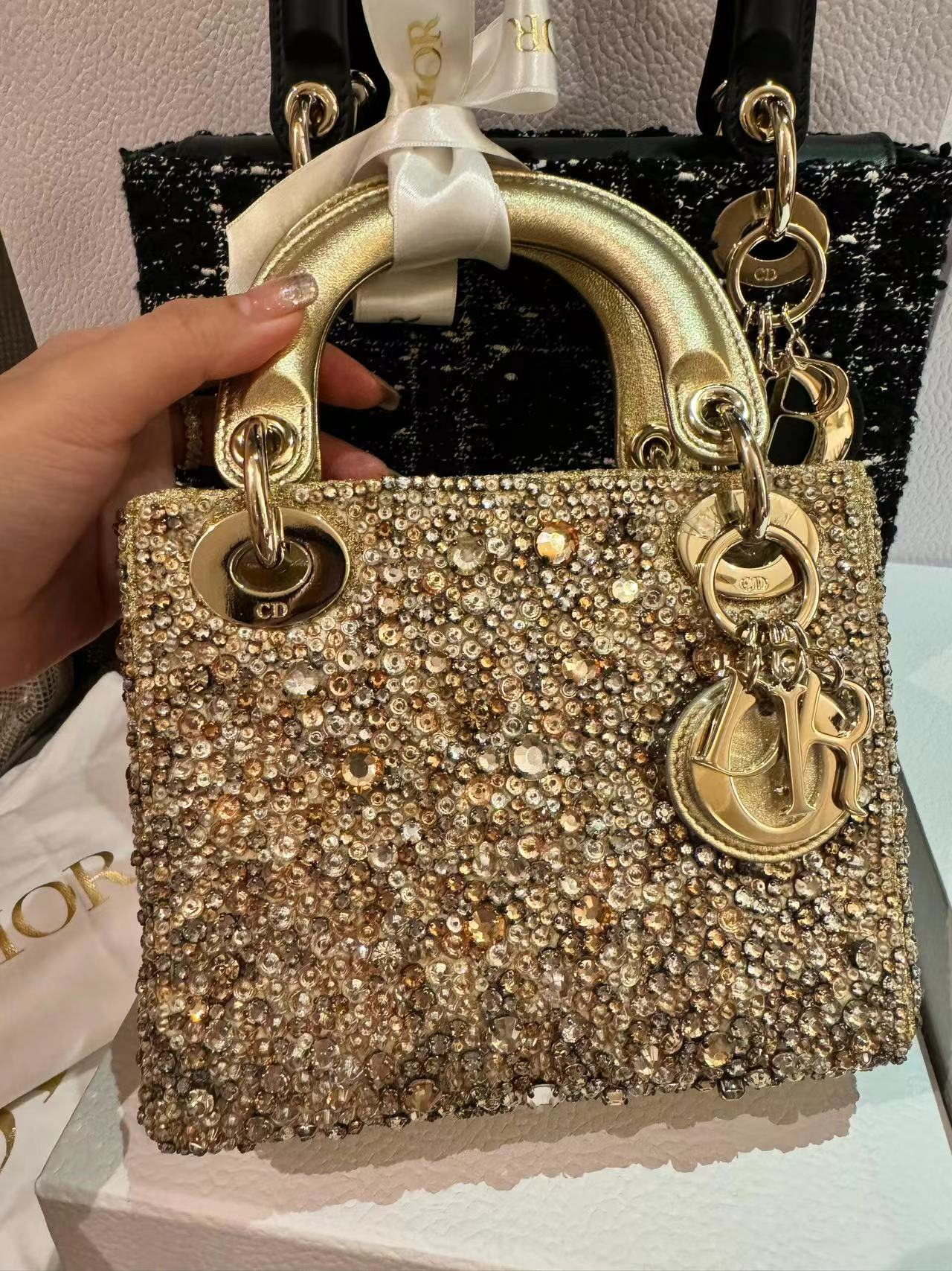 Gold Crystal Embellished Mini Top-Handle Handbag