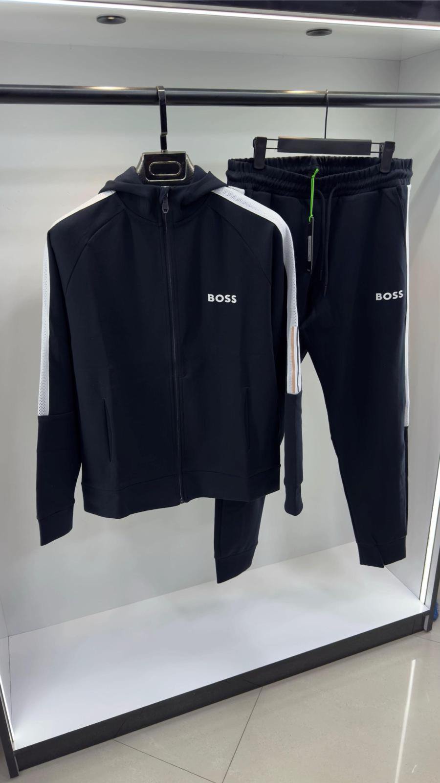 BOSS Black Full-Zip Hooded Tracksuit with Mesh-Style Panels
