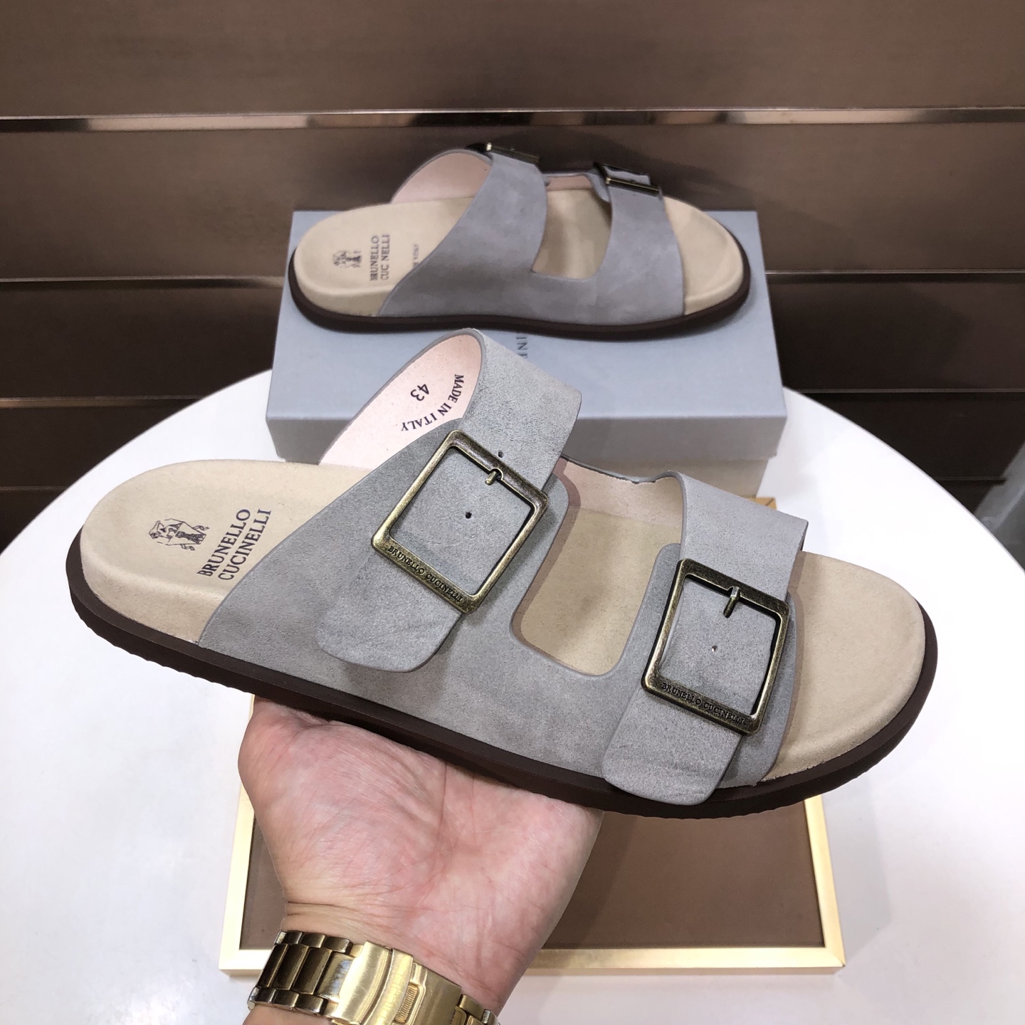 Brunello Cucinelli Double-Buckle Slide Sandals