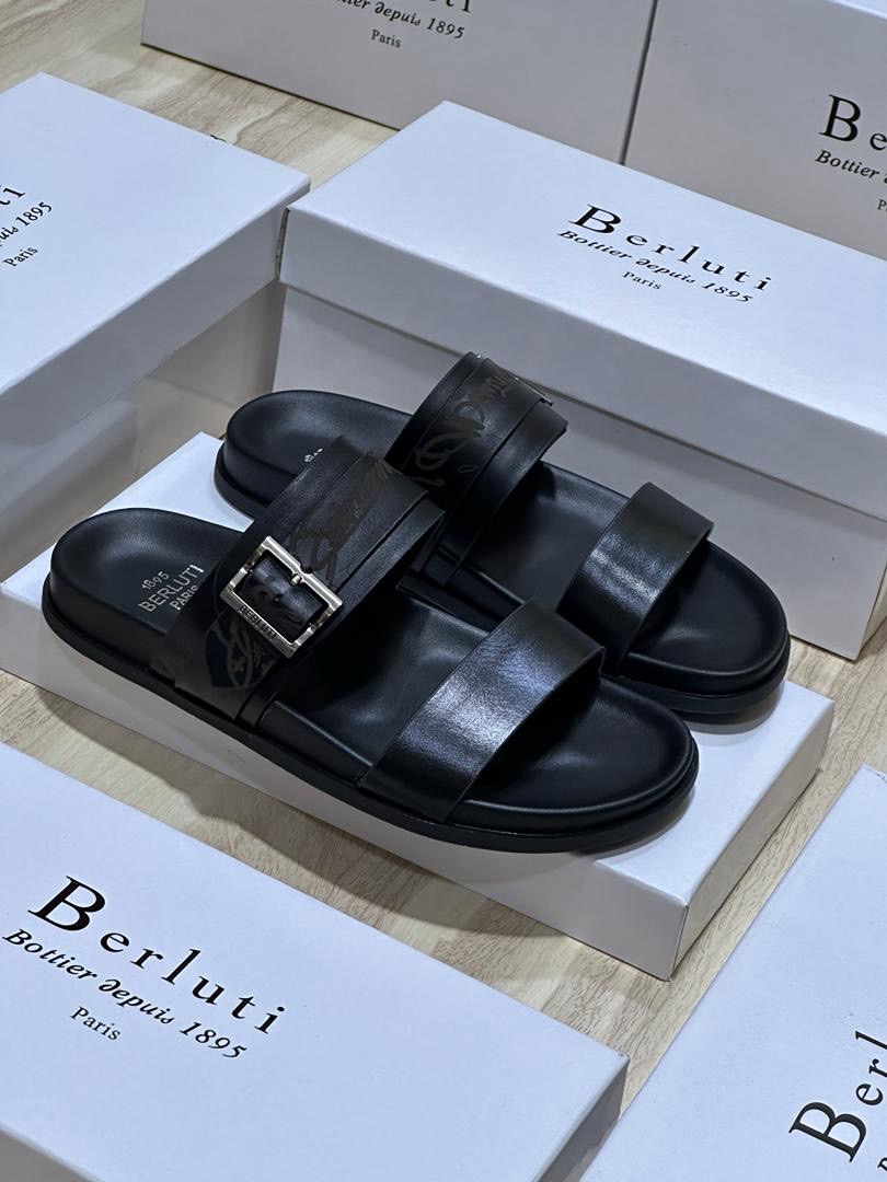 Berluti Black Two-Strap Sandals