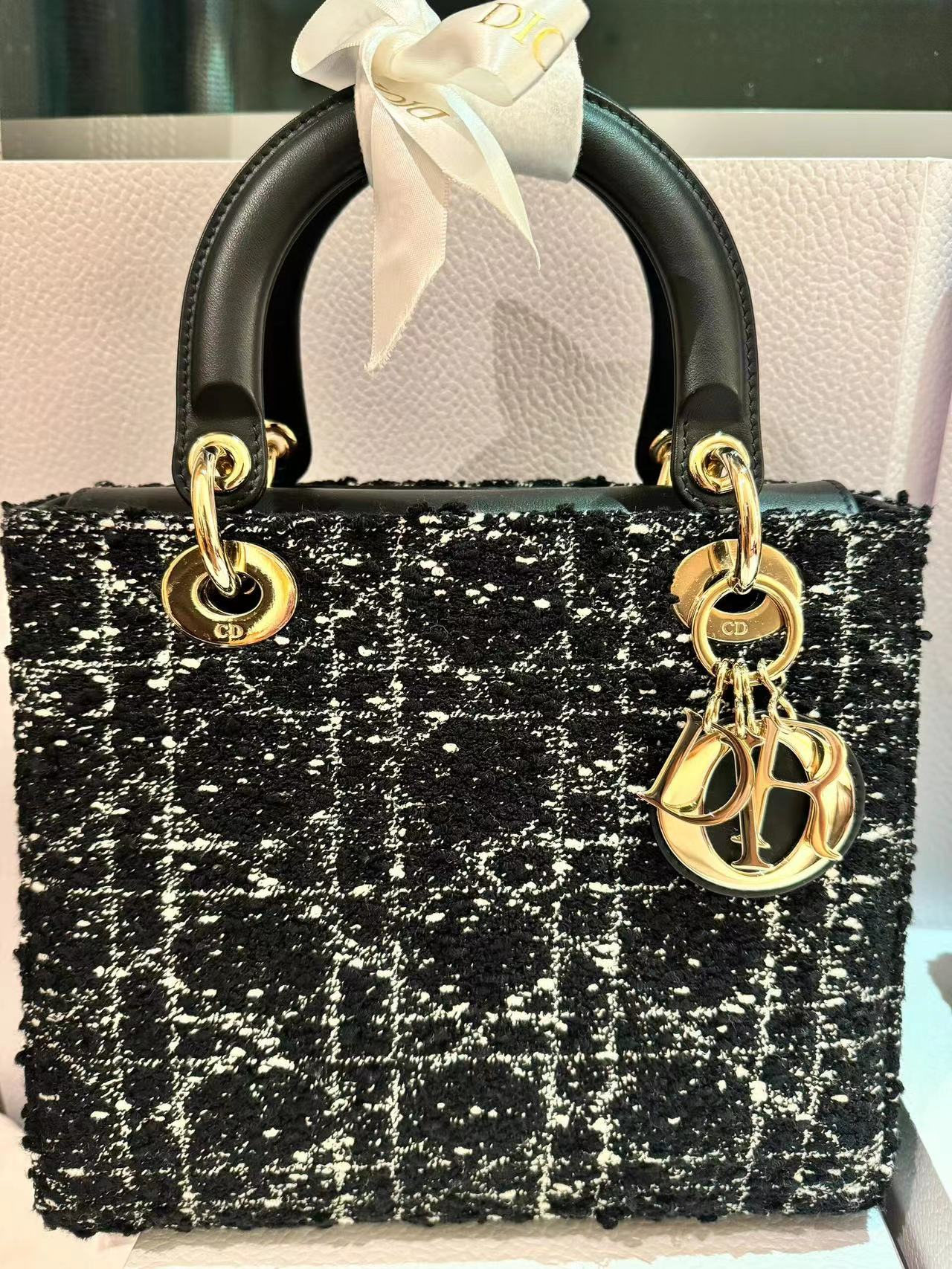 Black and White Textured Top-Handle Handbag