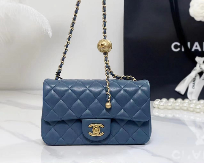 Blue Quilted Flap Shoulder Bag