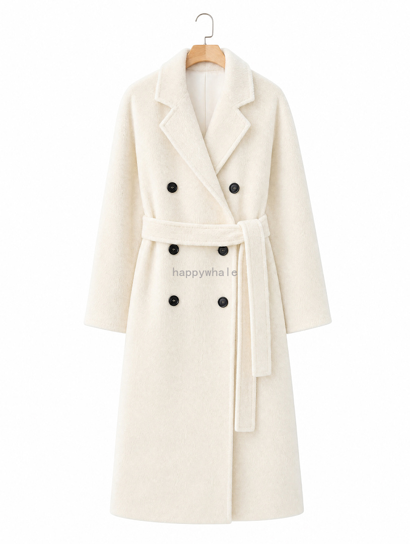 Ivory Double-Breasted Belted Coat