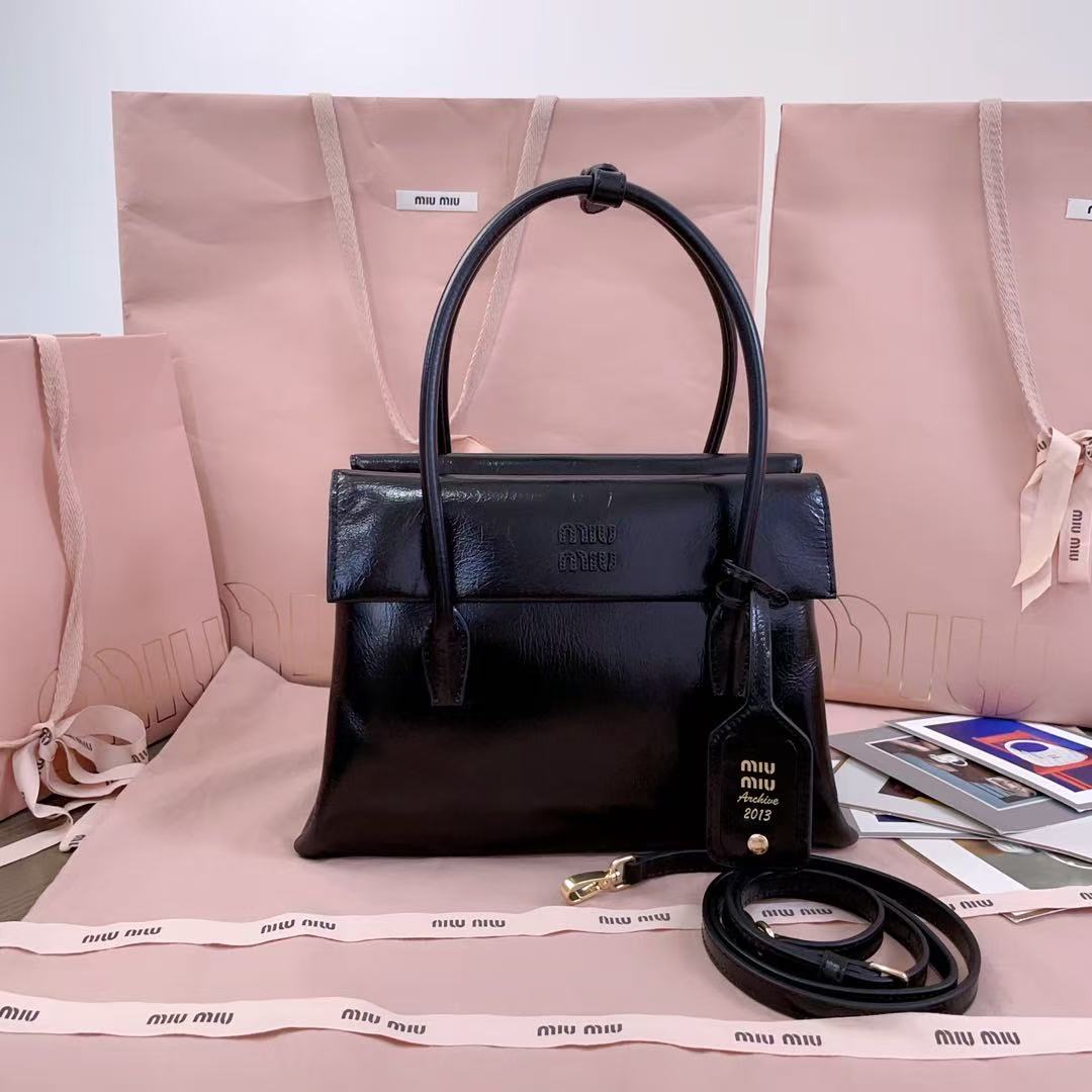 Miu Miu Black Patent Top-Handle Handbag