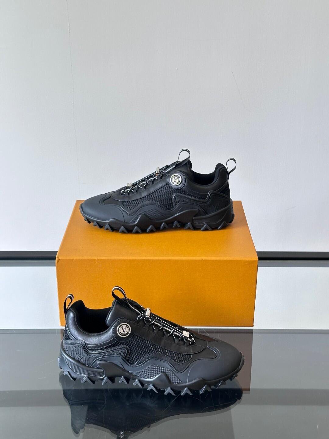 Black Rugged-Sole Trail Sneakers