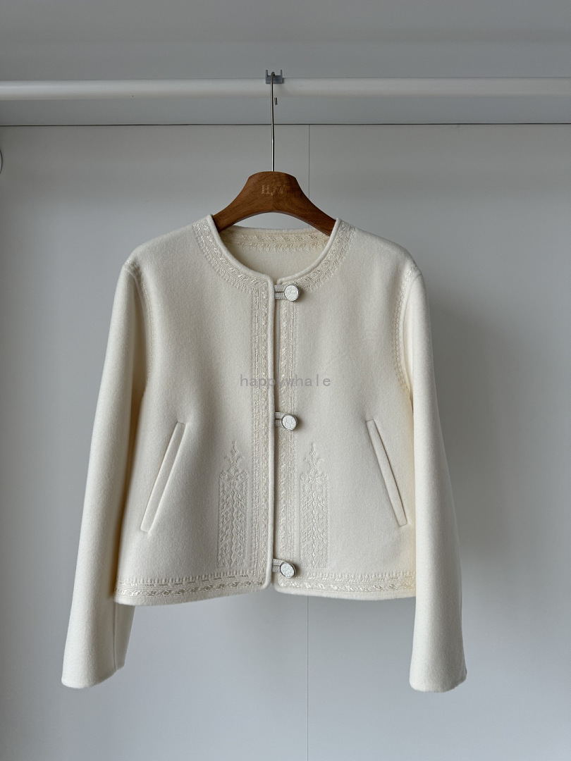 Ivory Embroidered Collarless Jacket