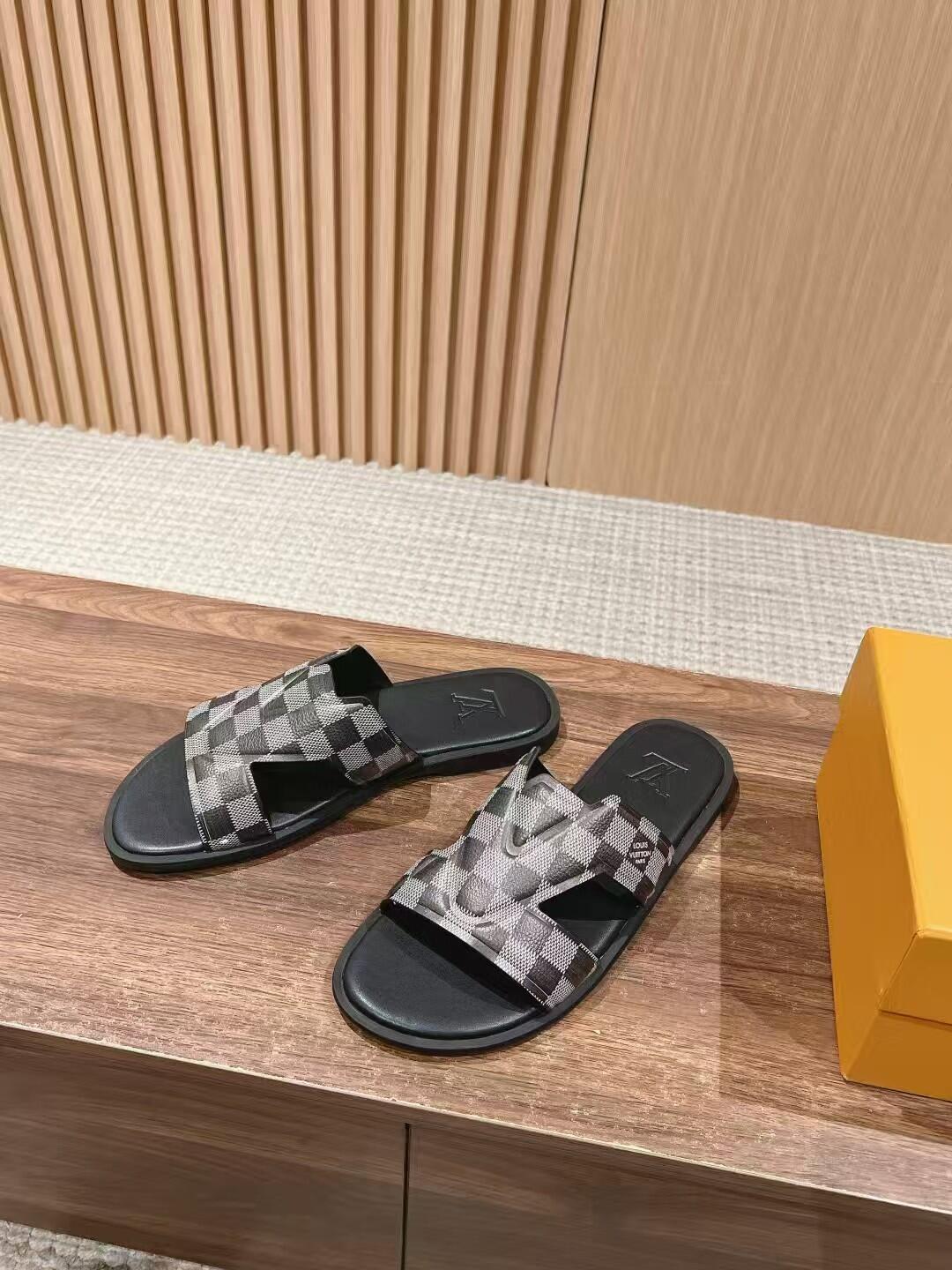 LV Checkerboard Cutout Slide Sandals