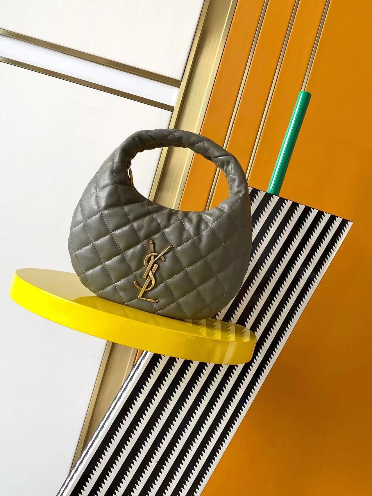 YSL Small Olive Green Quilted Hobo Bag