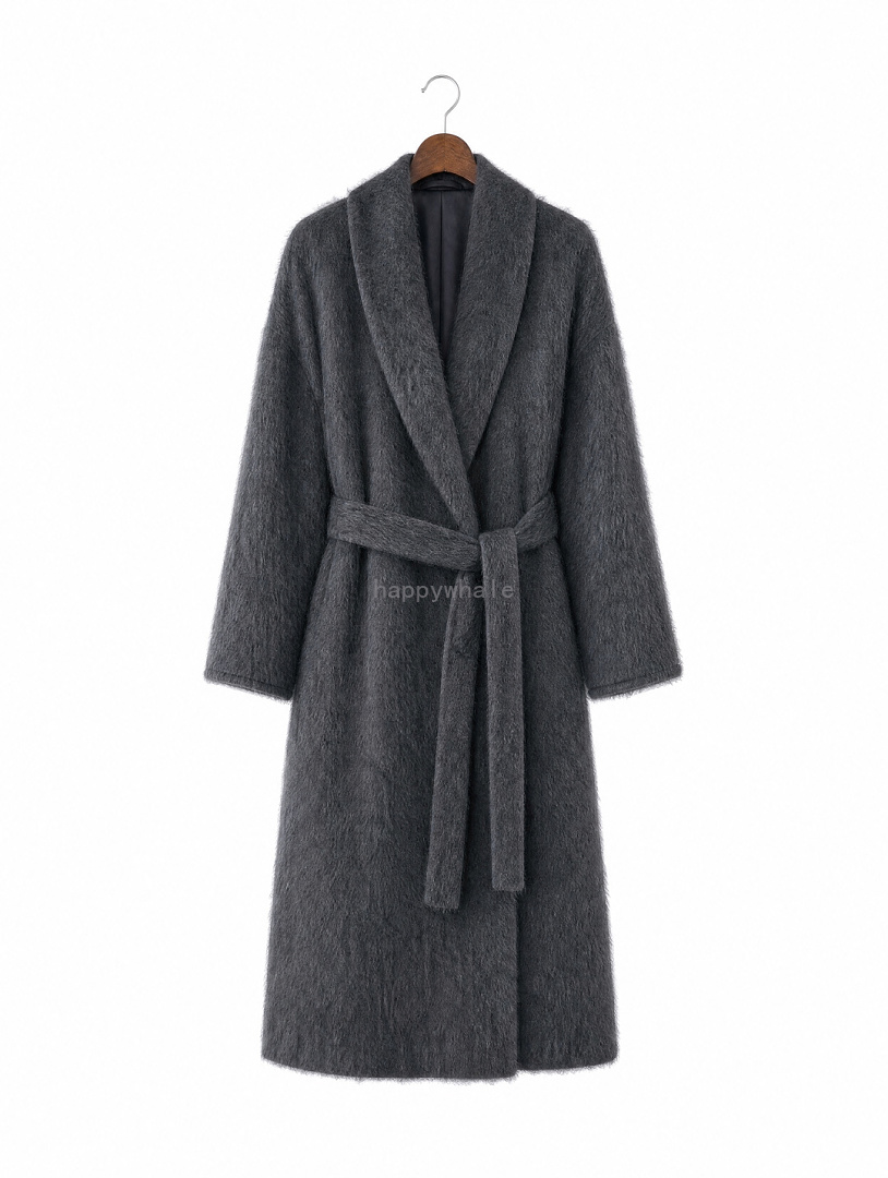 Long Fuzzy Belted Coat