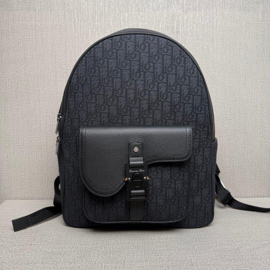 Dior Black Oblique Buckle-Pocket Backpack
