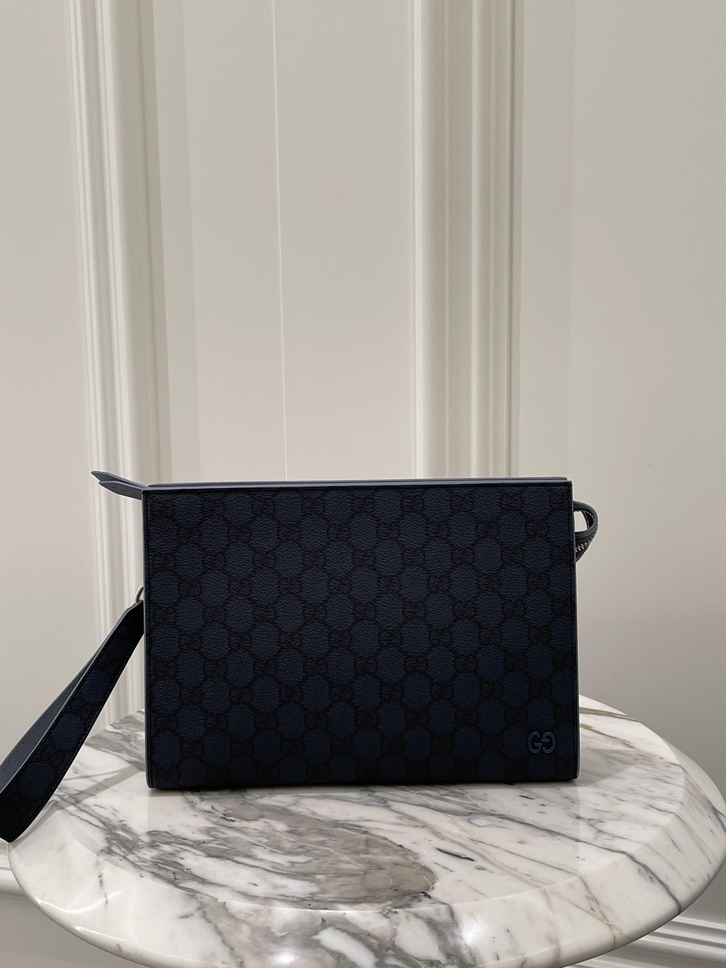 Black GG Monogram Wristlet Clutch