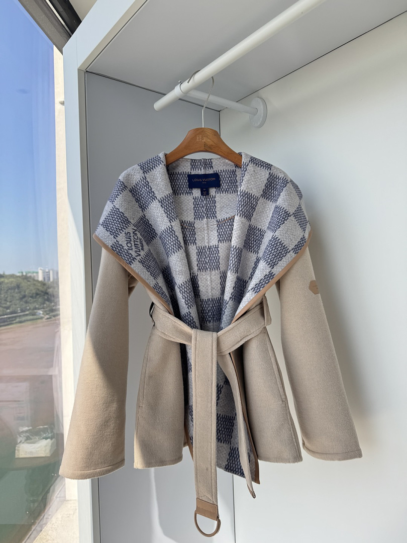Louis Vuitton Check Hooded Wrap Coat