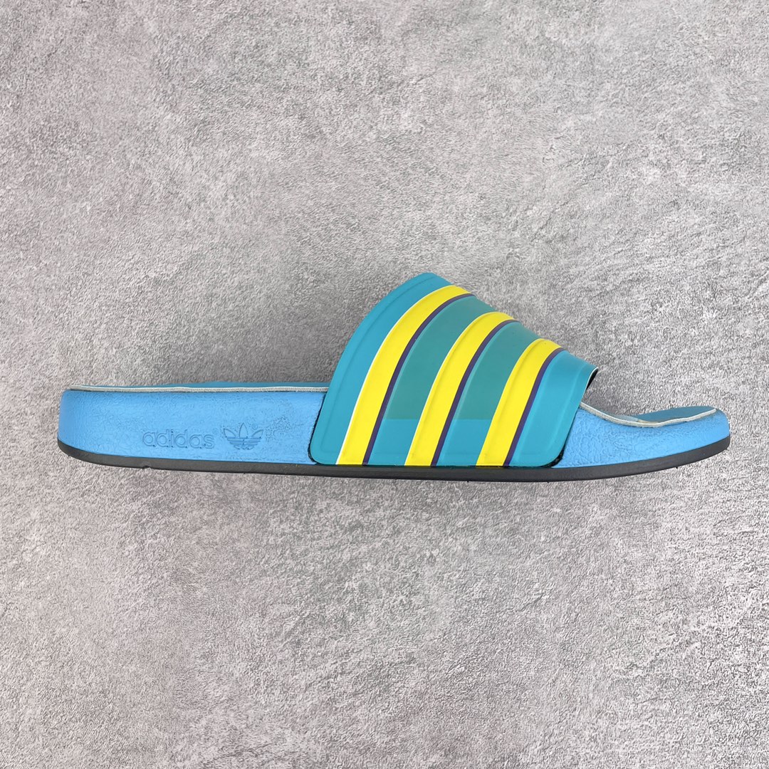 adidas Blue and Yellow Striped Slide Sandal