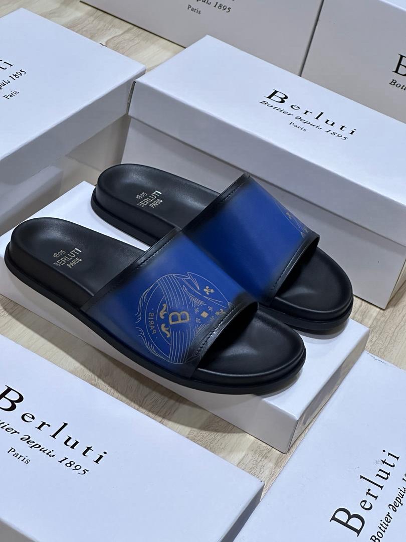Berluti Graphic Wide-Strap Slide Sandals