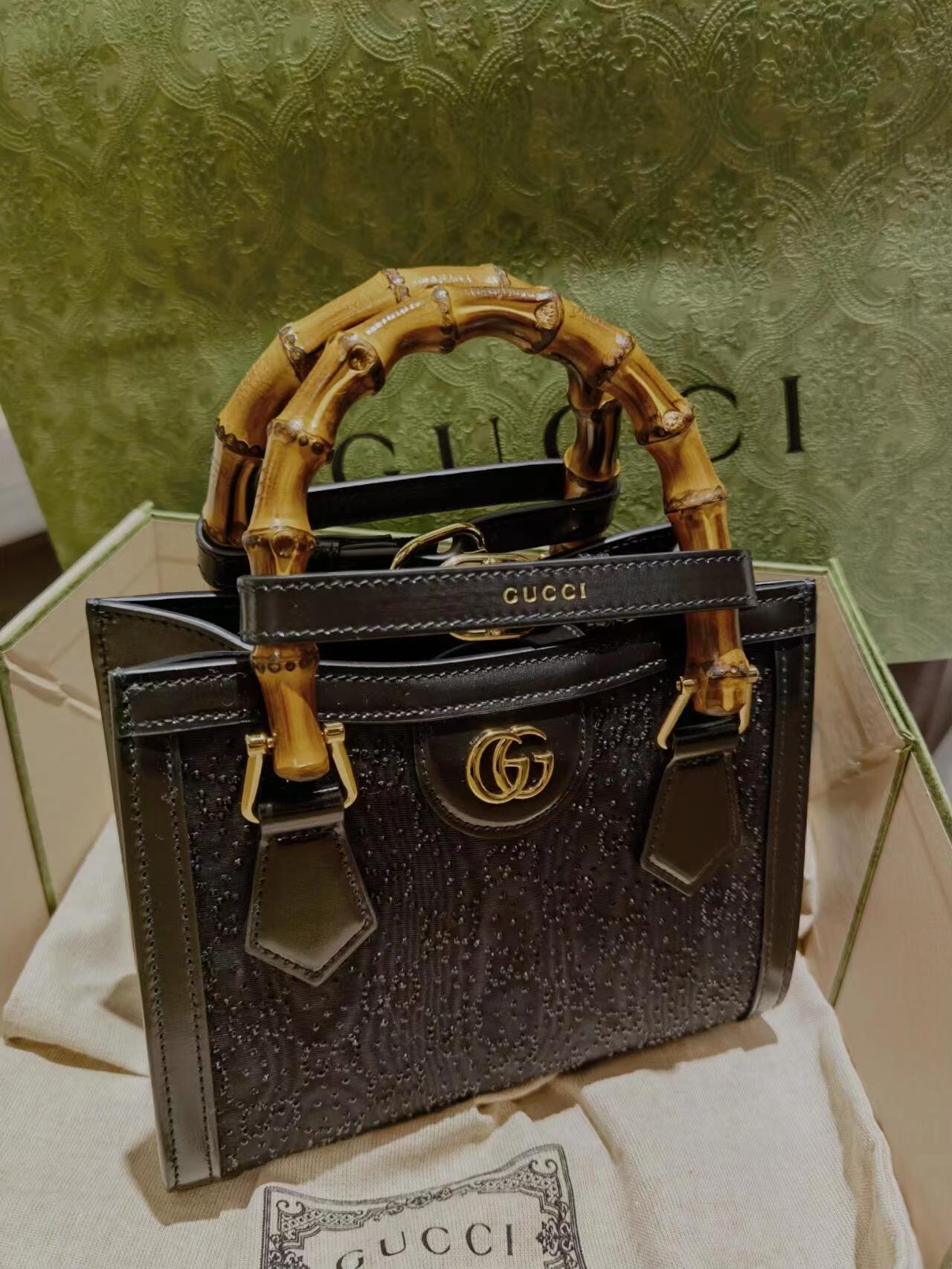 GG Dark Brown Bamboo Handle Mini Tote