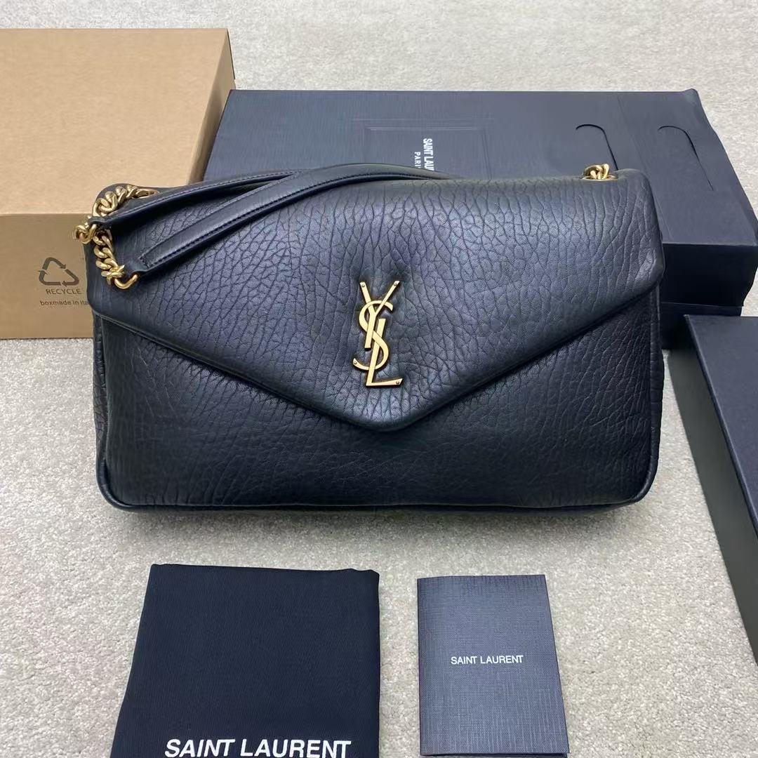 Saint Laurent-Style Envelope Shoulder Bag - Black