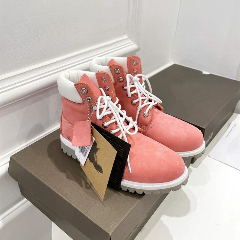 Pink Lace-Up Work Boots