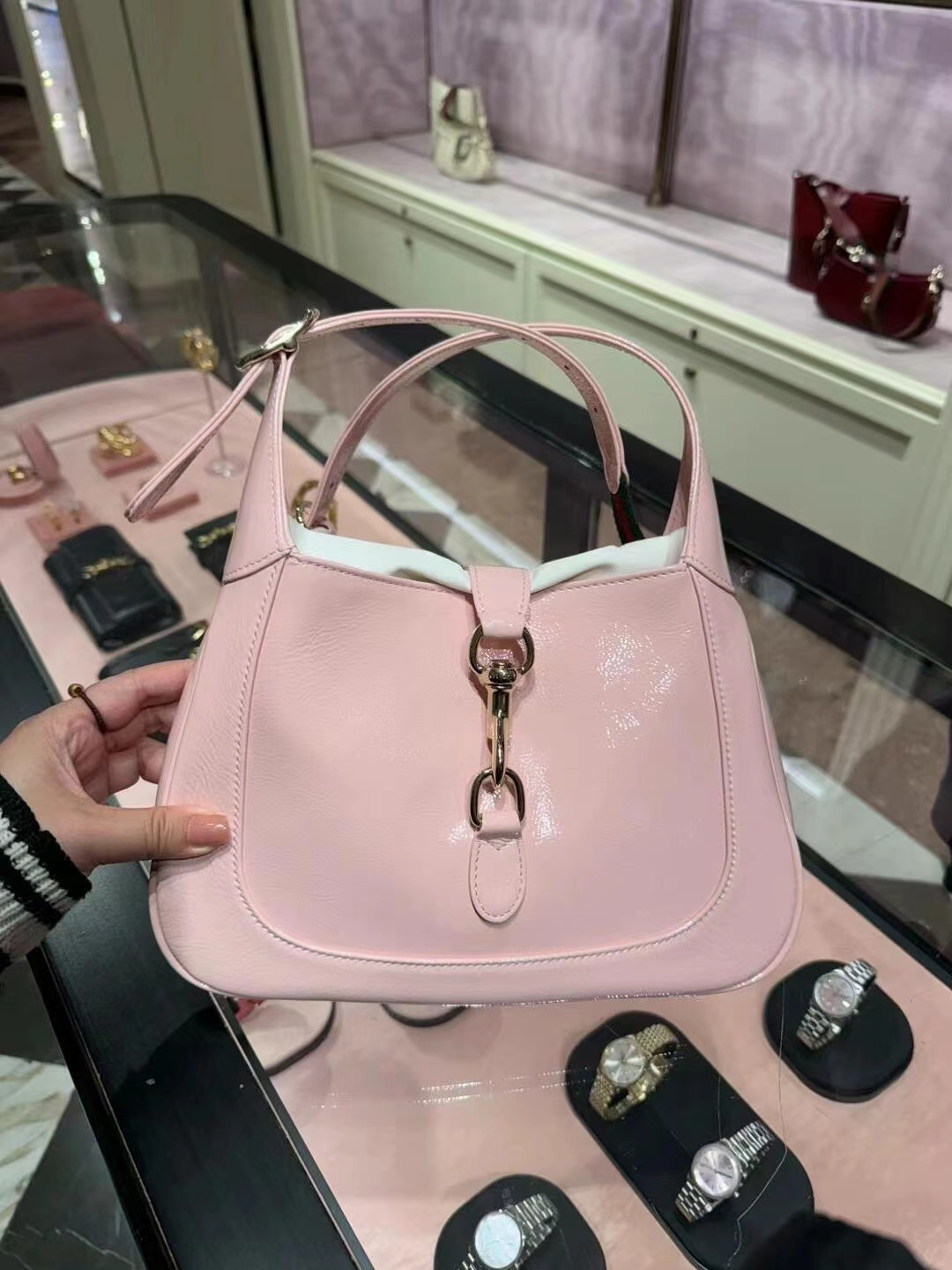 Pink Patent Top-Handle Handbag