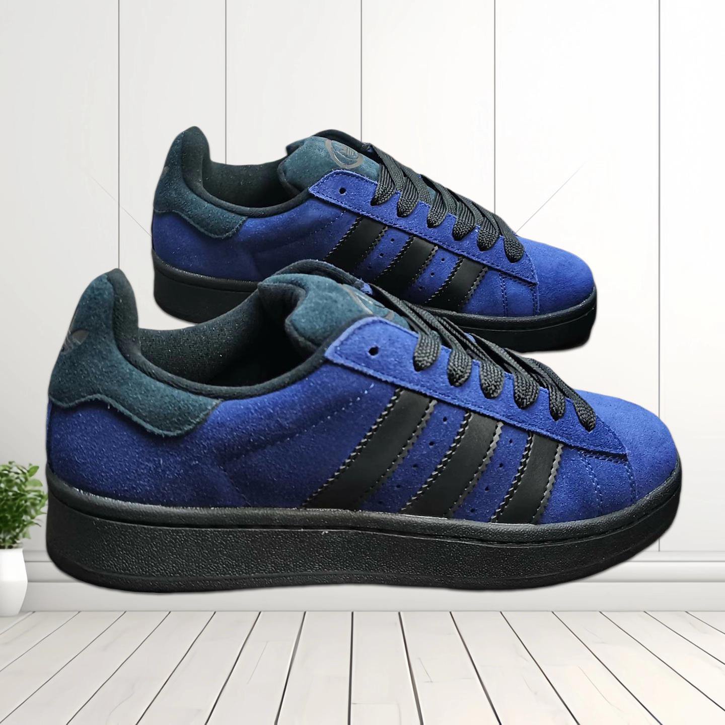 Blue and Black Suede Platform Sneakers
