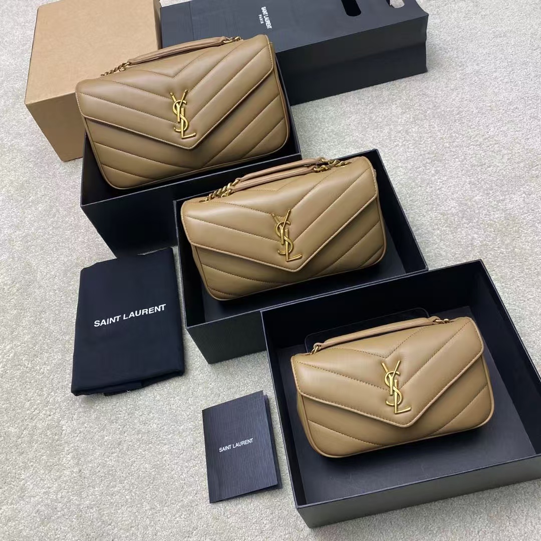 Saint Laurent Chevron Flap Shoulder Bag - Taupe
