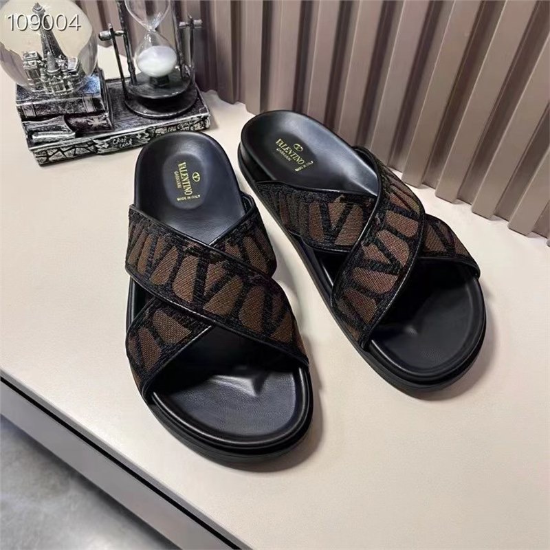 VALENTINO Brown VLogo Cross-Strap Slide Sandals 109004