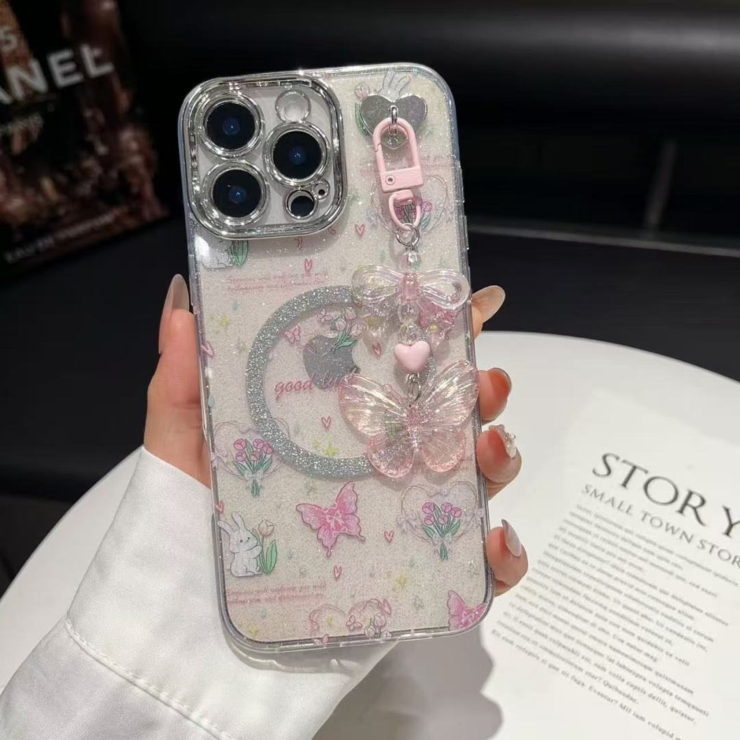 Butterfly Charm Glitter Phone Case