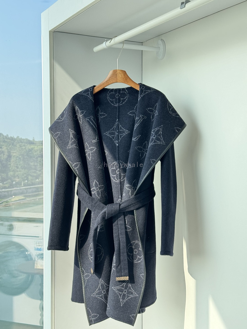 Monogram Hooded Wrap Coat